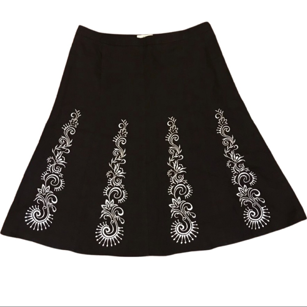 Ann Taylor Loft Black Linen Skirt With Emb…